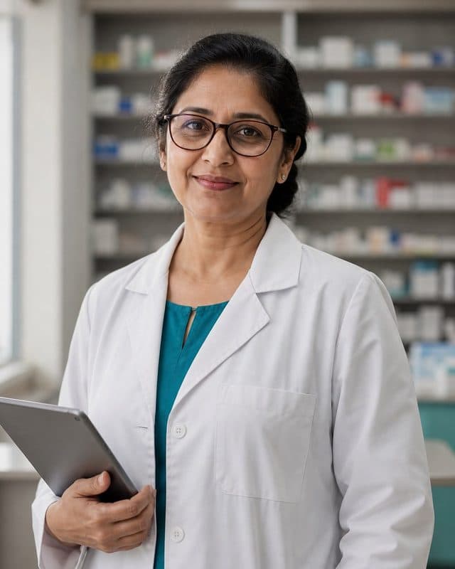 Hospital pharmacist at work